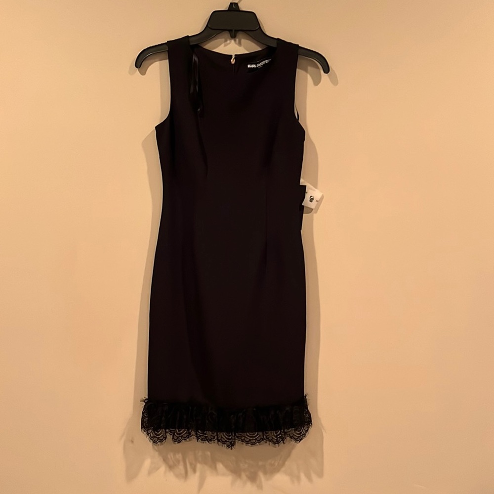 Karl Lagerfeld Black Sleeveless Mini Dress with Lace Hem - Size 0